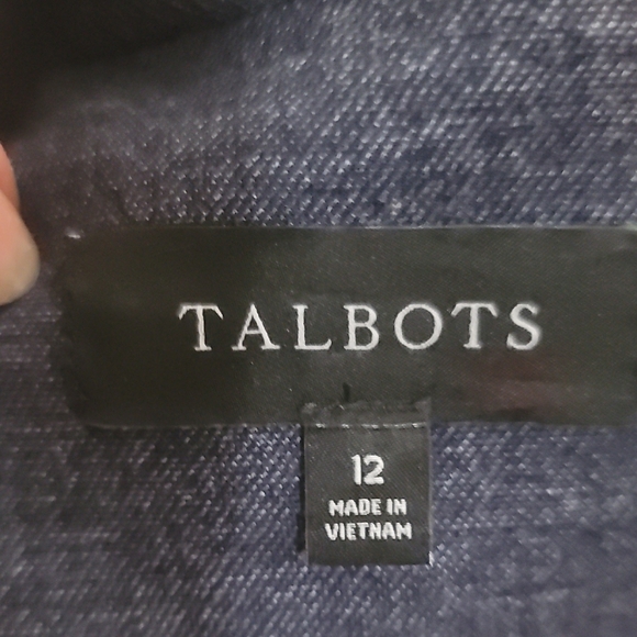 Talbots Dark Blue Denim look suit Jacket blazer 12 office workwear - Picture 3 of 9